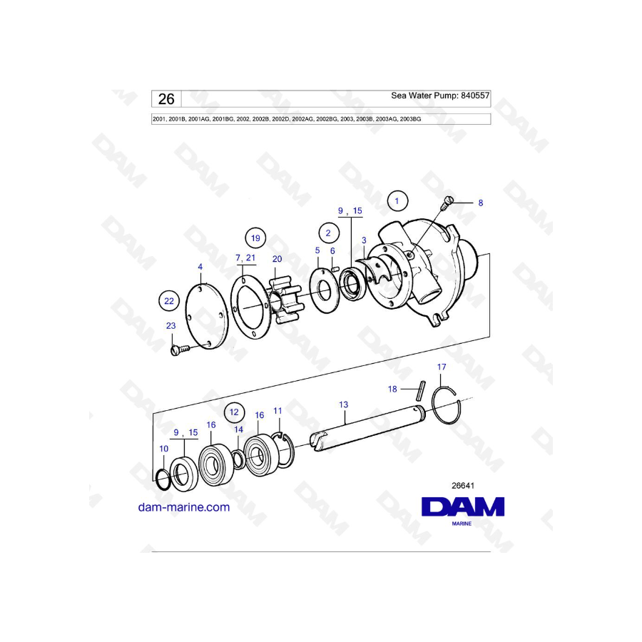 Volvo Penta 2001 / 2002 / 2003 - Bomba de agua de mar: 840557