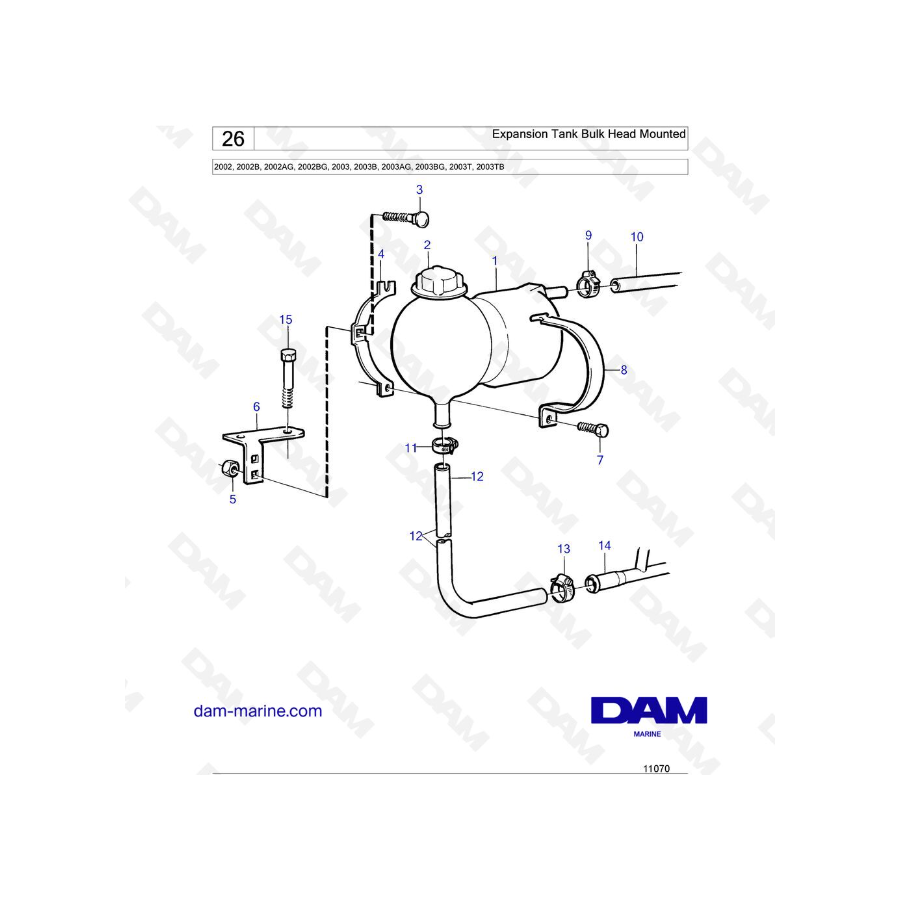 Volvo Penta 2002 / 2003 / 2003T - Expansion Tank Bulk Head Mounted