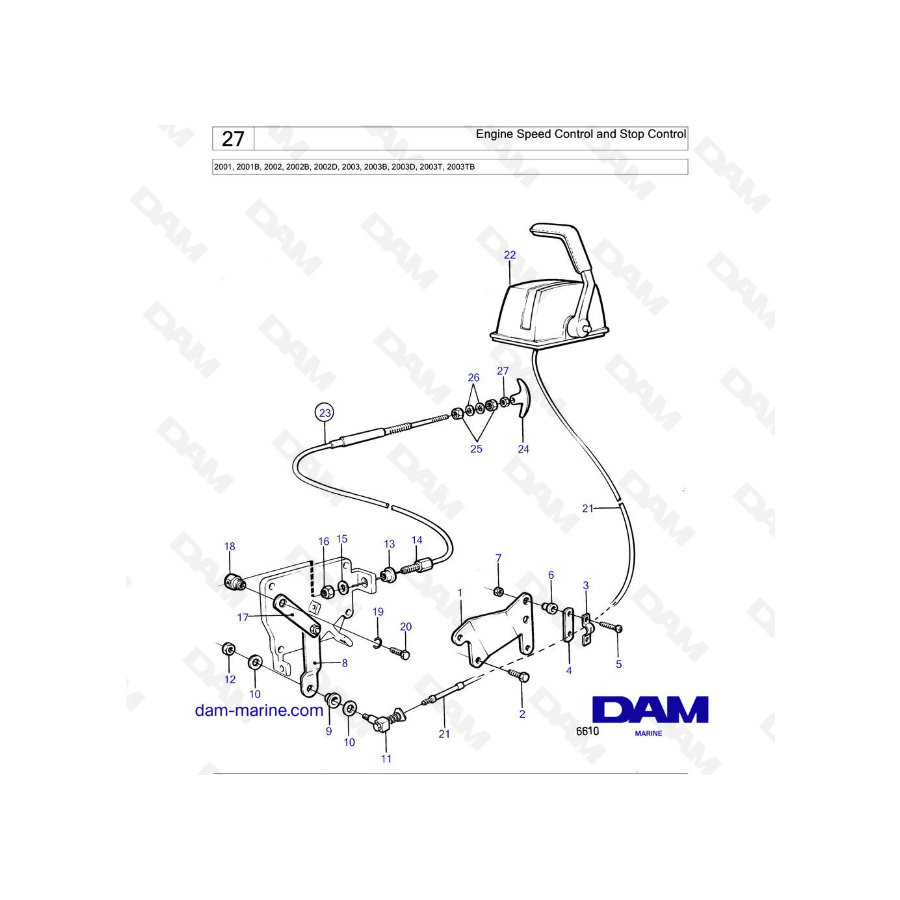 Volvo Penta 2001 / 2002 / 2003 / 2003T - Control de velocidad del motor y control de parada