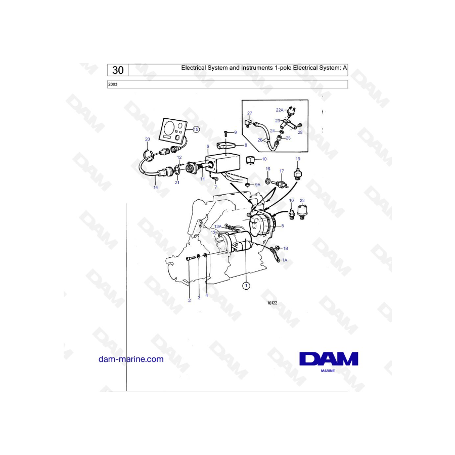 Volvo Penta 2003 - Sistema eléctrico e instrumentos Sistema eléctrico de 1 polo: A