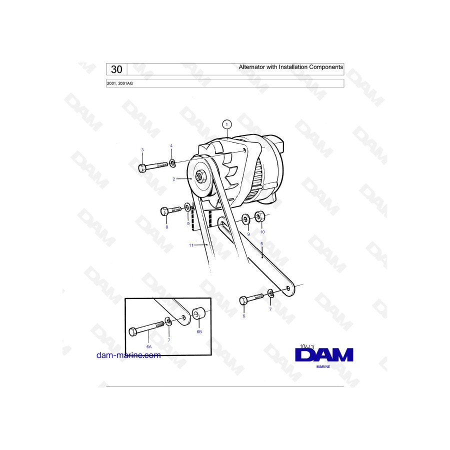 Volvo Penta 2001 - Alternador con componentes de instalación