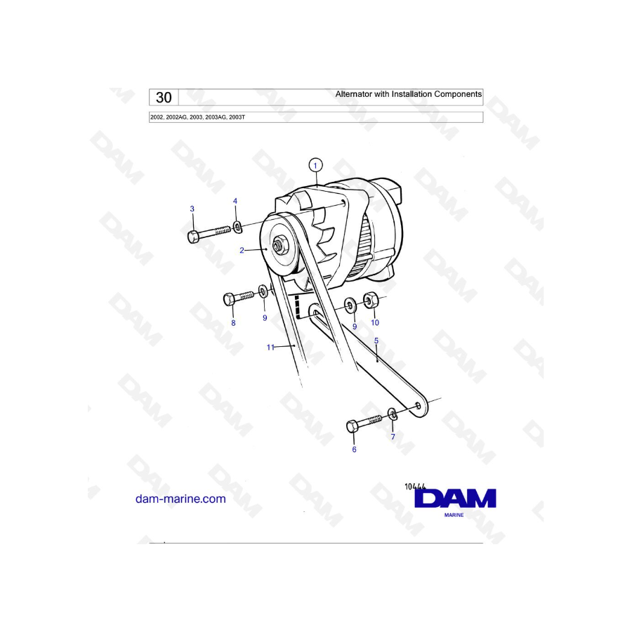 Volvo Penta 2002 / 2003 / 2003T - Alternator with Installation Components