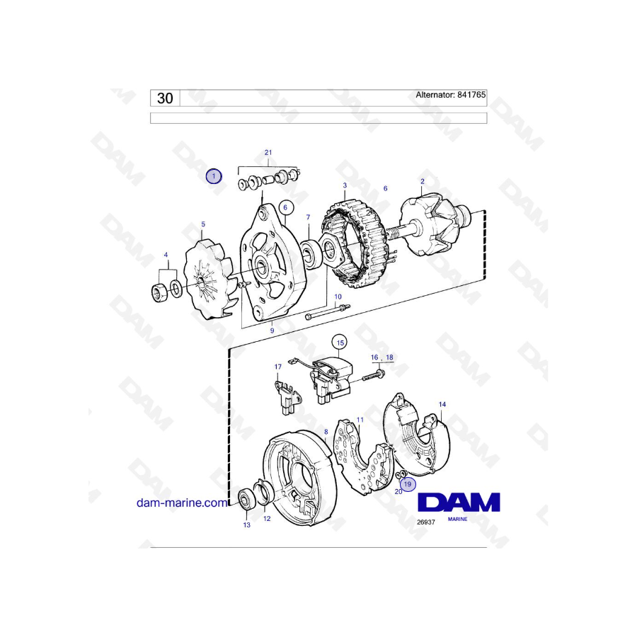 Volvo Penta 2001 / 2002 / 2003 / 2003T - Alternador: 841765