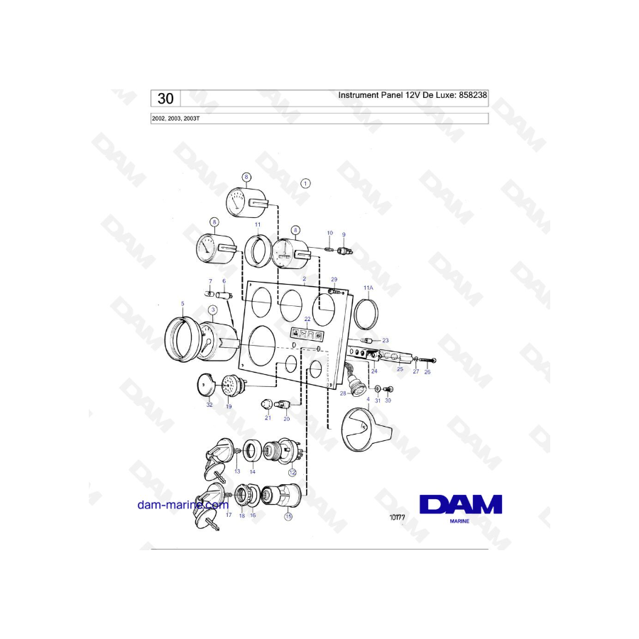 Volvo Penta 2002 / 2003 / 2003T - Instrument Panel 12V De Luxe: 858238