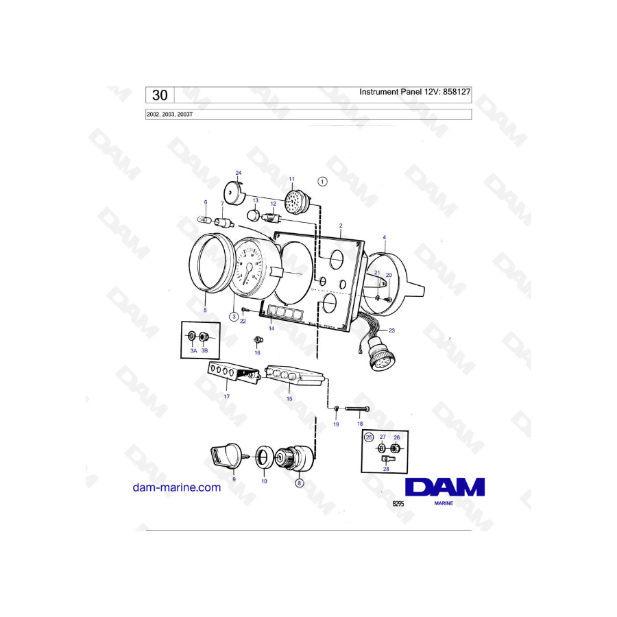 Volvo Penta 2002 / 2003 / 2003T - Cuadro de instrumentos 12V: 858127