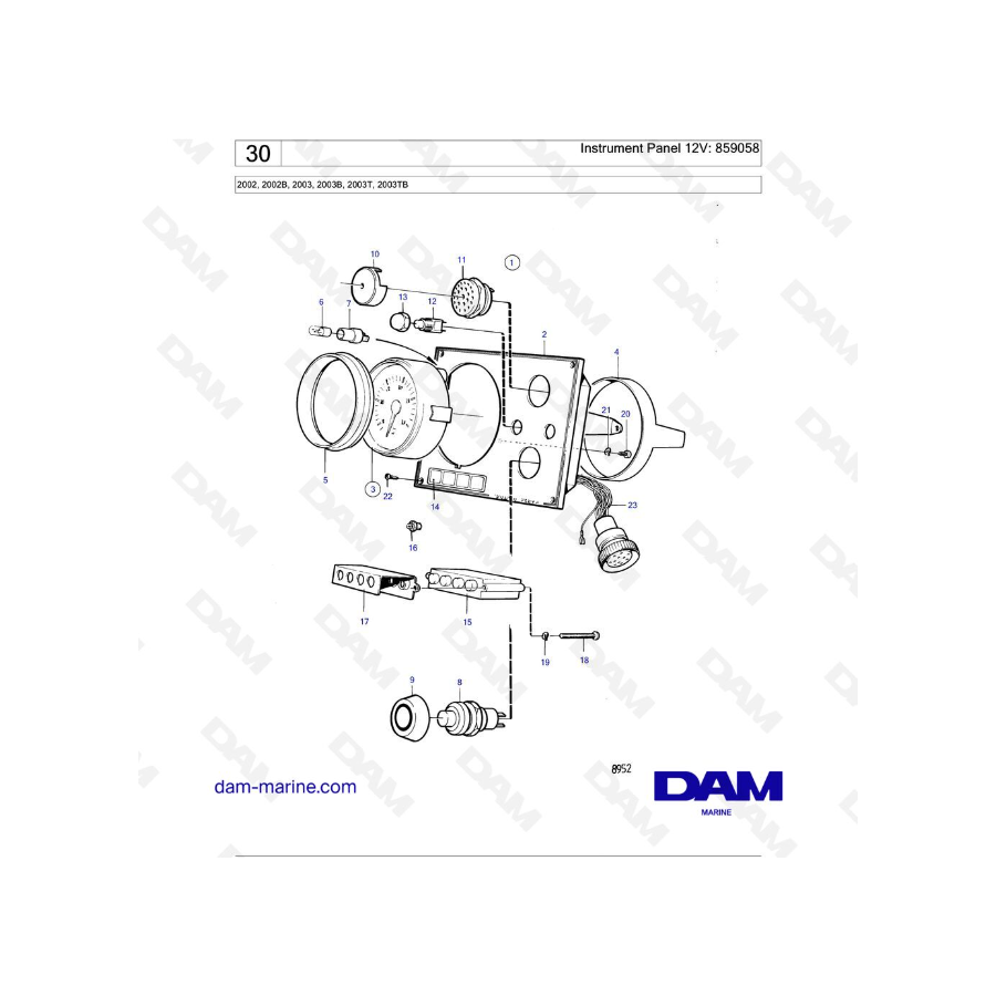 Volvo Penta 2002 / 2003 / 2003T - Instrument Panel 12V: 859058