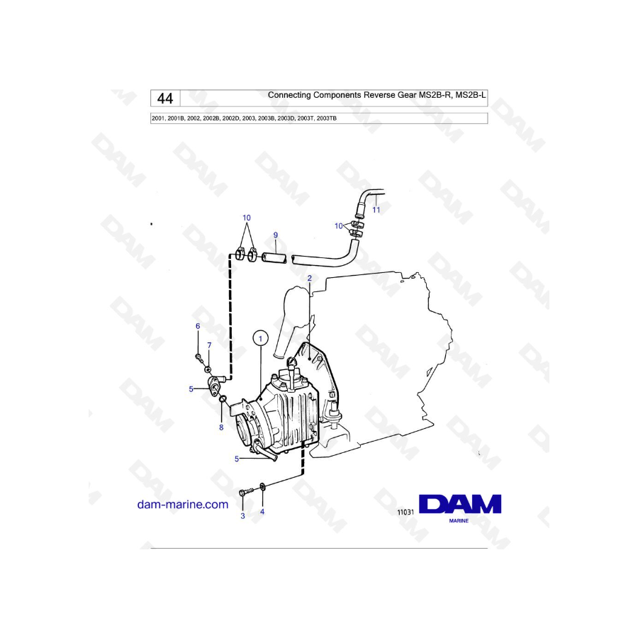 Volvo Penta 2001 / 2002 / 2003 / 2003T - Componentes de conexión Marcha atrás MS2B-R, MS2B-L