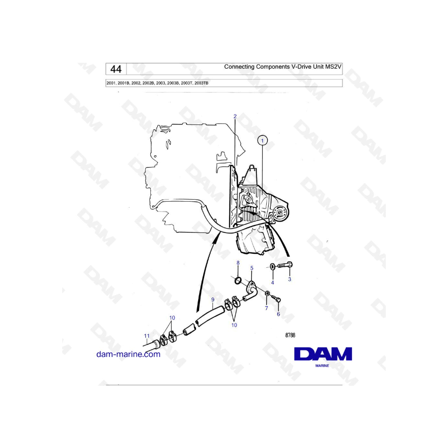 Volvo Penta 2001 / 2002 / 2003 / 2003T - Componentes de conexión Unidad de transmisión en V MS2V