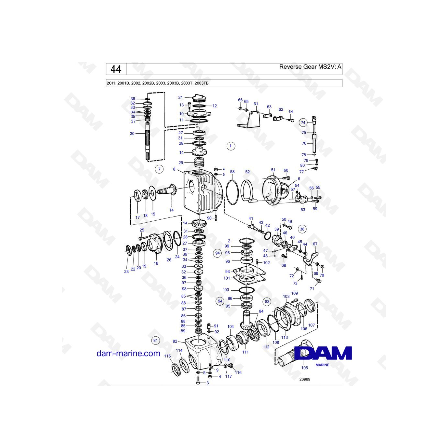 Volvo Penta 2001 / 2002 /2003 / 2003T - Marcha atrás MS2V: A