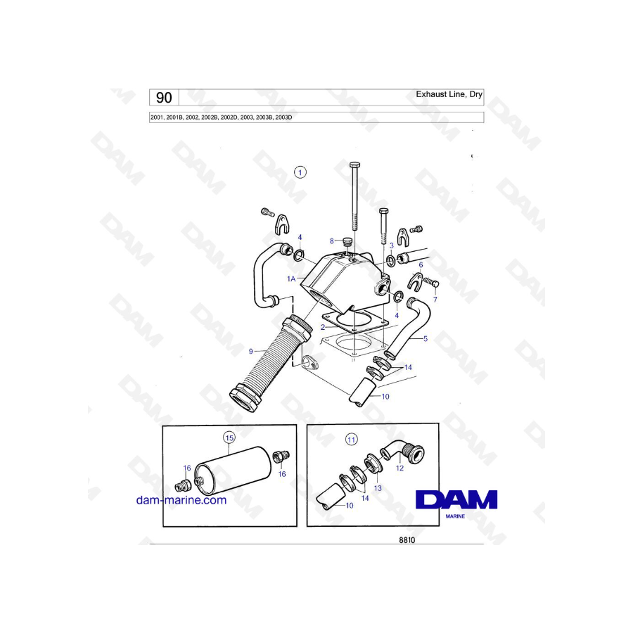 Volvo Penta 2001 / 2002 / 2003 - Línea de escape, seco