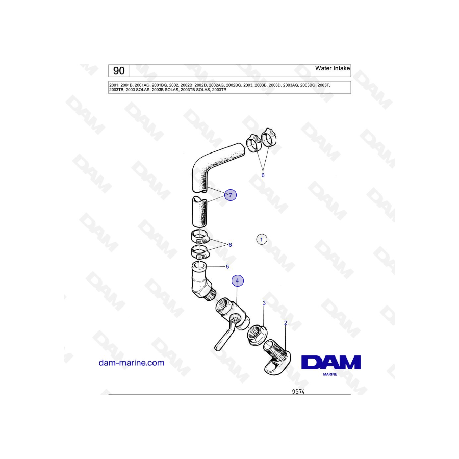 Volvo Penta 2001 / 2002 / 2003 / 2003T - Toma de agua