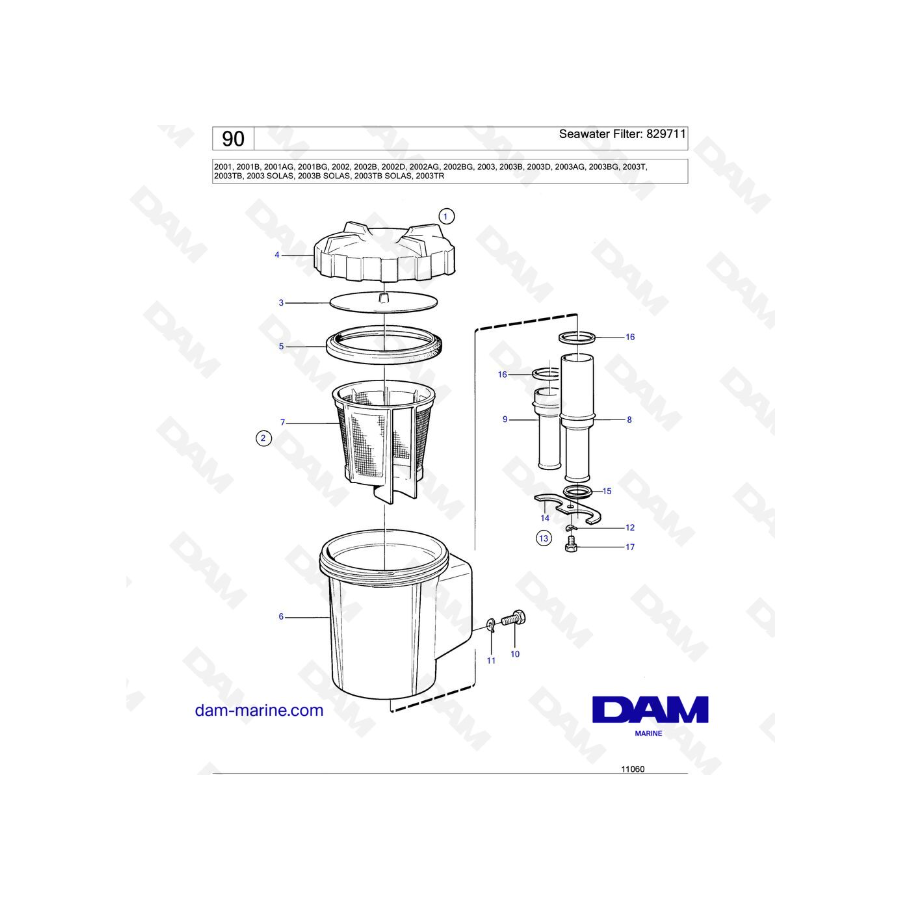 Volvo Penta 2001 / 2002 / 2003 / 2003T - Filtro de agua de mar: 829711