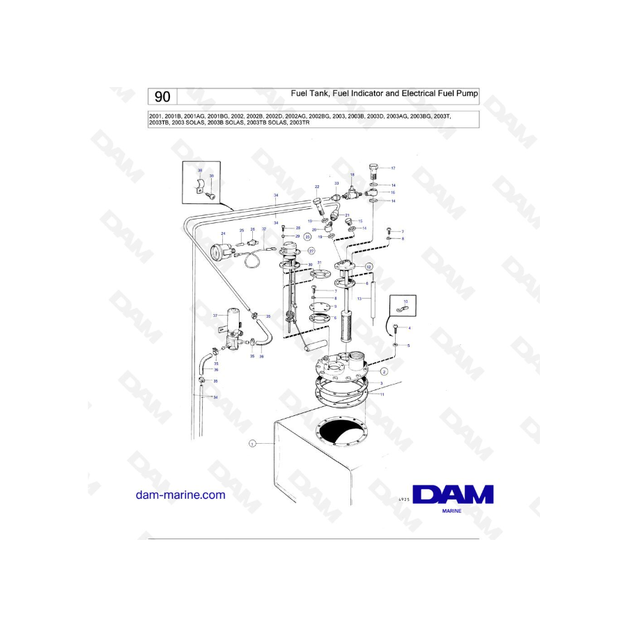 Volvo Penta 2001 / 2002 / 2003/ 2003T - Fuel Tank, Fuel Indicator and Electrical Fuel Pump