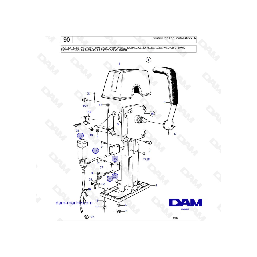 Volvo Penta 2001 / 2002 / 2003 / 2003T - Control for Top Installation: A