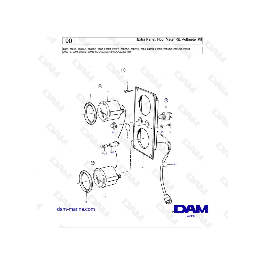 Volvo Penta 2001 / 2002 / 2003 / 2003T - Extra Panel, Hour Meter Kit, Voltmeter Kit