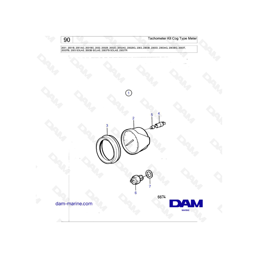 Volvo Penta 2001 / 2002 / 2003 / 2003T - Kit Tacómetro Tipo Cog Meter