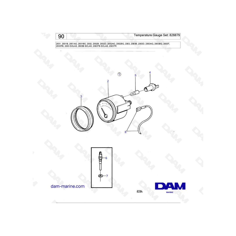 Volvo Penta 2001 / 2002 / 2003 / 2003T - Temperature Gauge Set: 828879