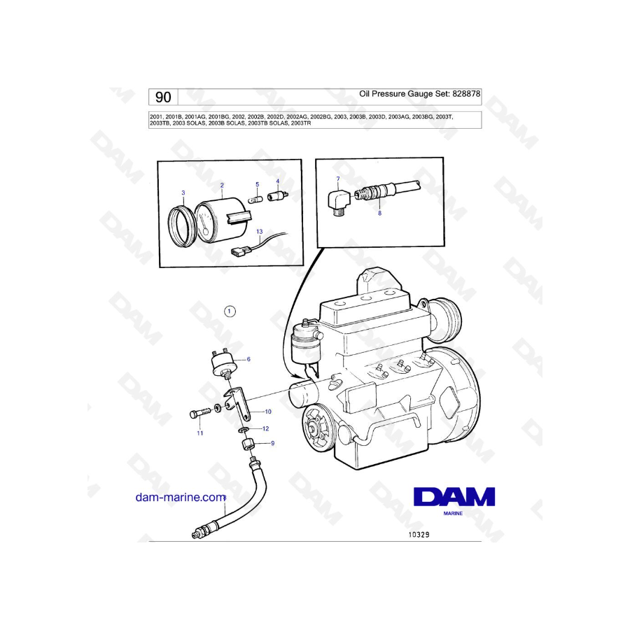 Volvo Penta 2001 / 2002 / 2003 / 2003T - Juego de manómetros de aceite: 828878