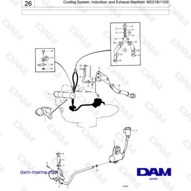 Volvo Penta MD21B / 110S - Cooling System, Indction & Exhaust Manifold ...