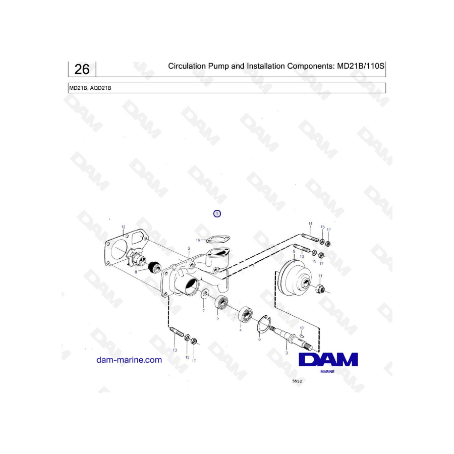 Volvo Penta MD21B / AQD21B / 110S - Bomba de circulación y componentes de instalación