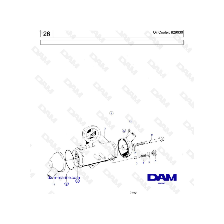 Volvo Penta MD21B / AQD21B - Oil Cooler: 829630 - DAM Marine