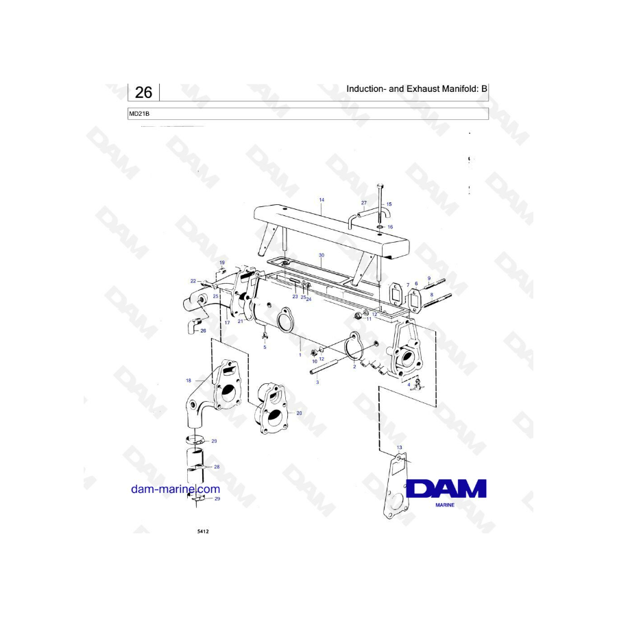 Volvo Penta MD21B - Induction & Exhaust Manifold: B - DAM Marine