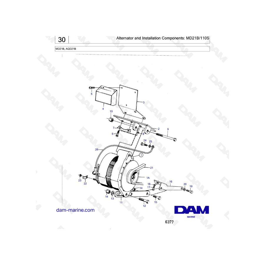 Volvo Penta MD21B / AQD21B - Alternator & installation components : MD21B / 110S