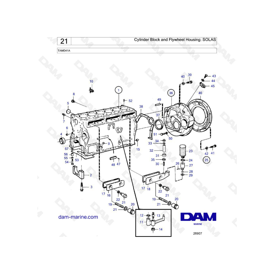 Volvo Penta TAMD41A - Cylinder block & flywheel housing 