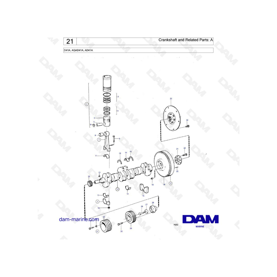 Volvo Penta D41A / AQAD41A / AD41A - Cigüeñal y piezas relacionadas