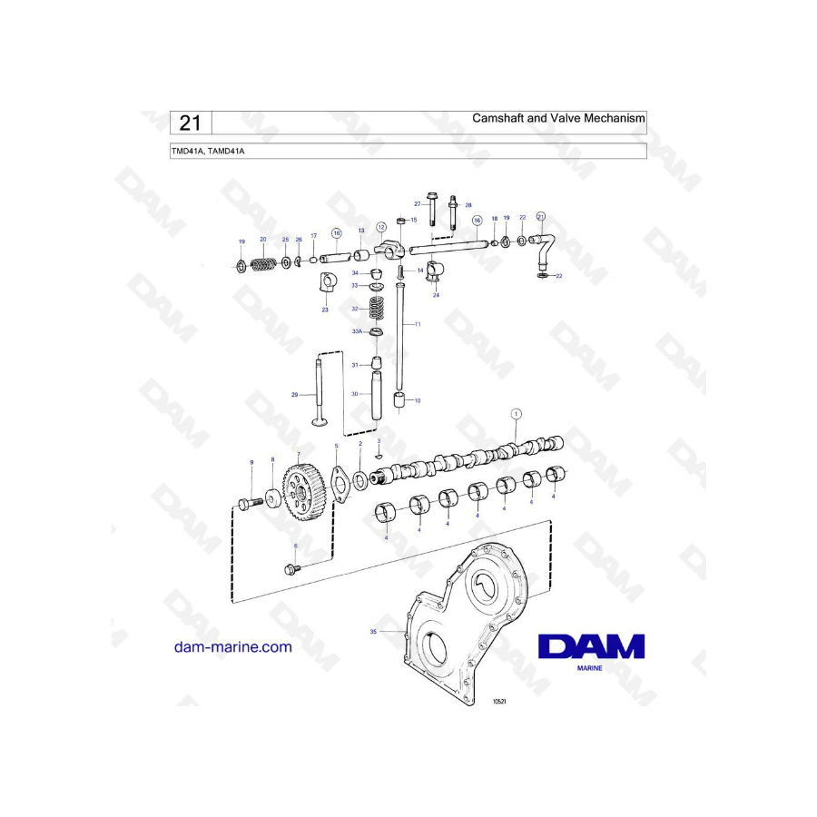 Volvo Penta TMD41A / TAMD41A - Árbol de levas y mecanismo de válvulas