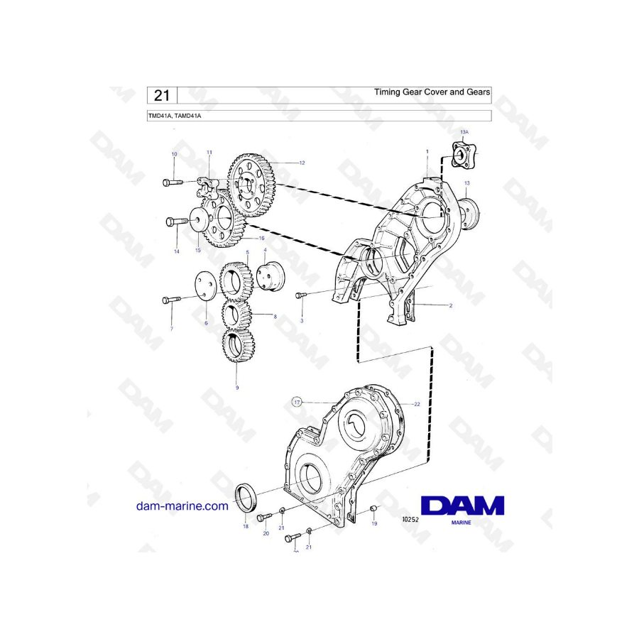 Volvo Penta TMD41A / TAMD41A - Cubierta y engranajes de distribución