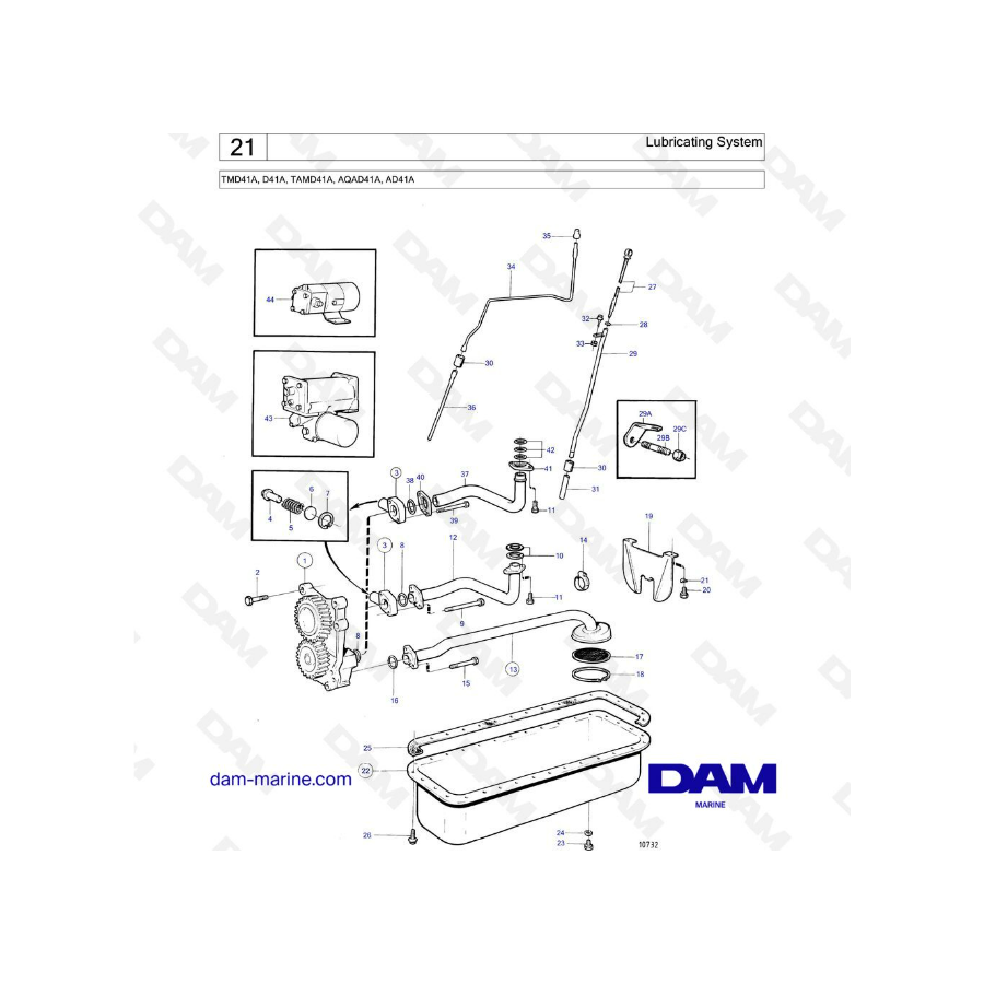 Volvo Penta TMD41A / D41A / TAMD41A / AQAD41A / AD41A - Lubricating system