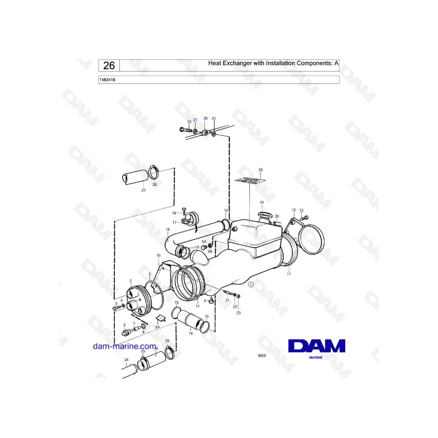 Volvo Penta TMD41B - Heat exchanger with installation components