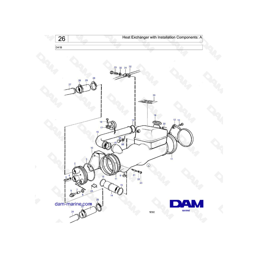 Volvo Penta D41B - Heat exchanger with installation components: A