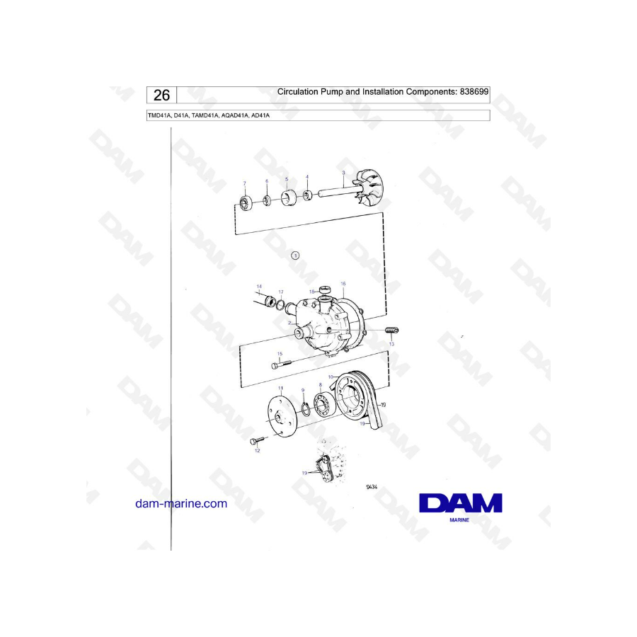 Volvo Penta TMD41A / D41A / TAMD41A / AQAD41A / AD41A - Bomba de circulación y componentes de instalación