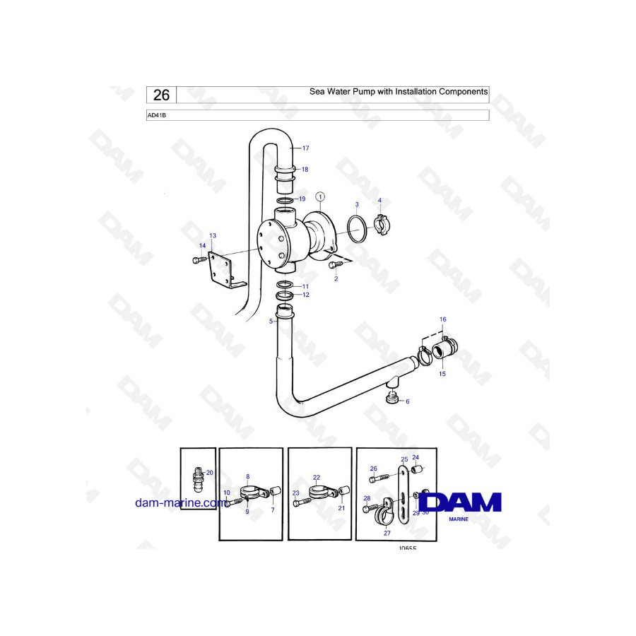 Volvo Penta AD41B - Sea water pump with installation components