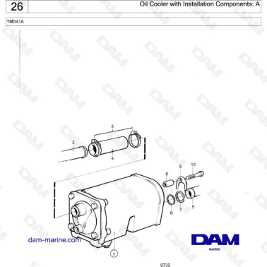 Volvo Penta TMD41A - Oil cooler with installation components: A - DAM ...