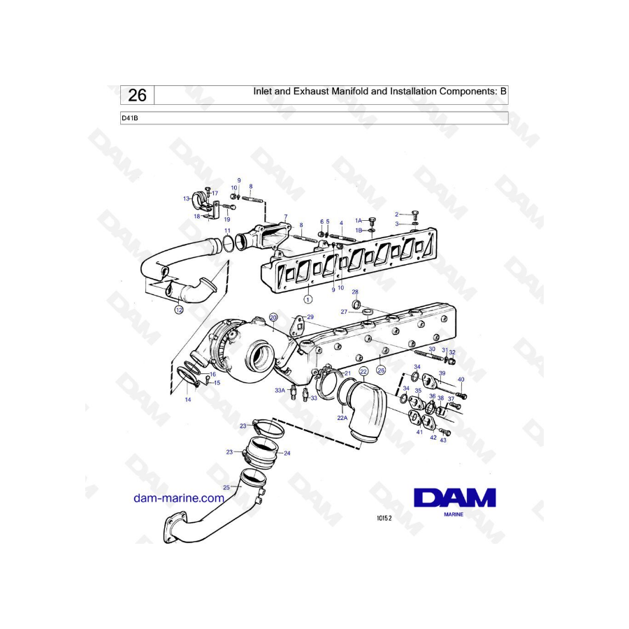 Volvo Penta D41B - Inlet & exhaust manifold & installation components: B