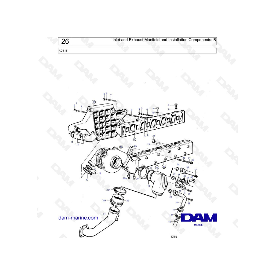 Volvo Penta AD41B - Inlet & exhaust manifold & installation components : B