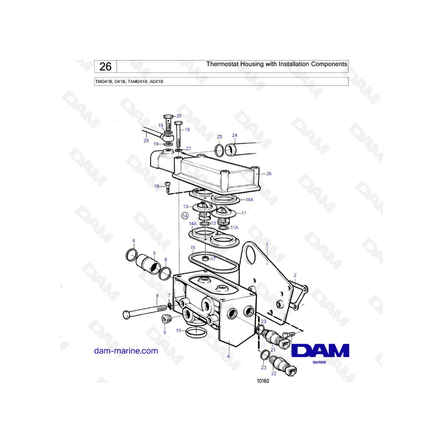 Volvo Penta TMD41B / D41B / TAMD41B / AD41B - Thermostat housing with installation components