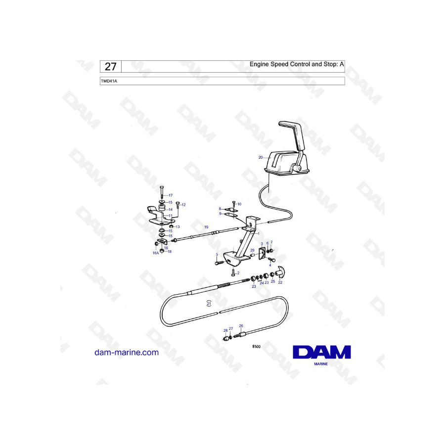 Volvo Penta TMD41A - Control de velocidad del motor y parada: A