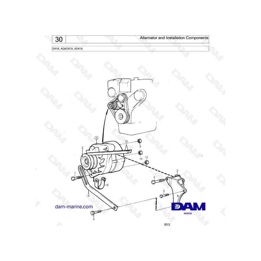 Volvo Penta D41A / AQAD41A / AD41A - Alternador y componentes de instalación