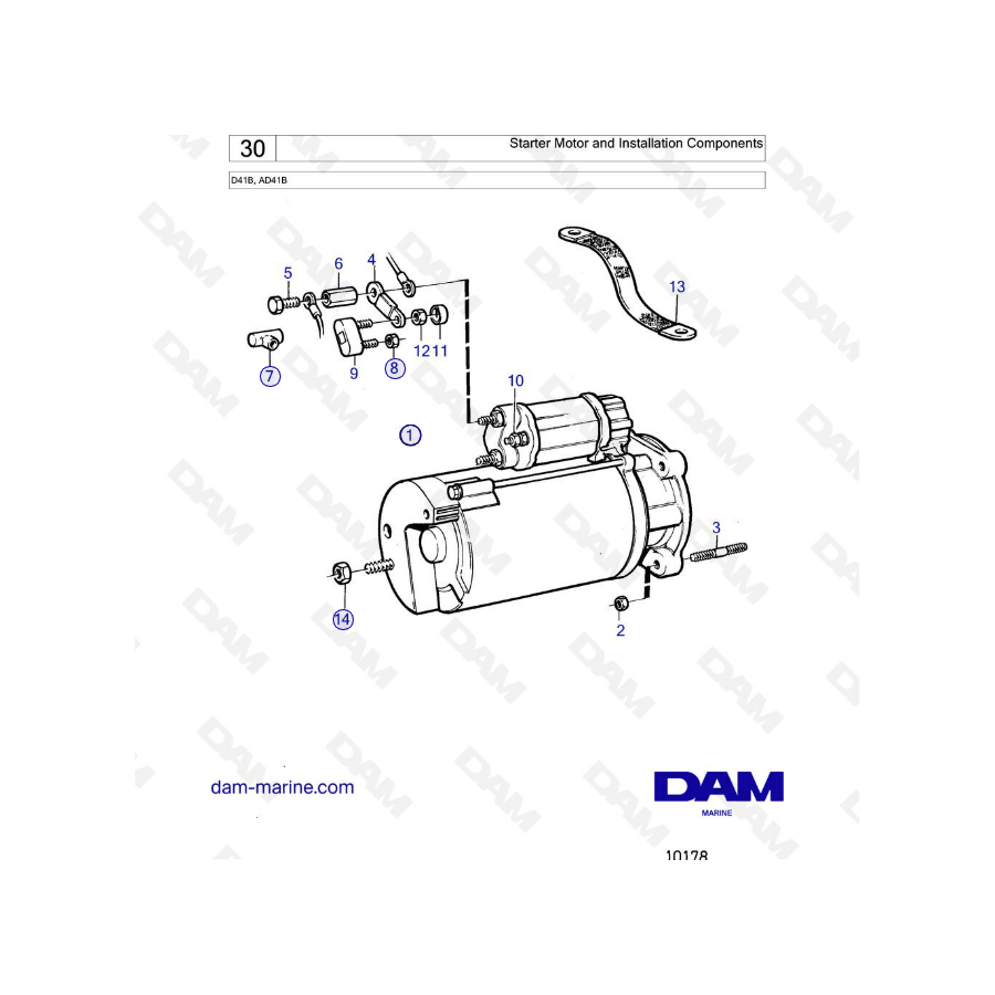 Volvo Penta D41B / AD41B - Starter motor & installation components