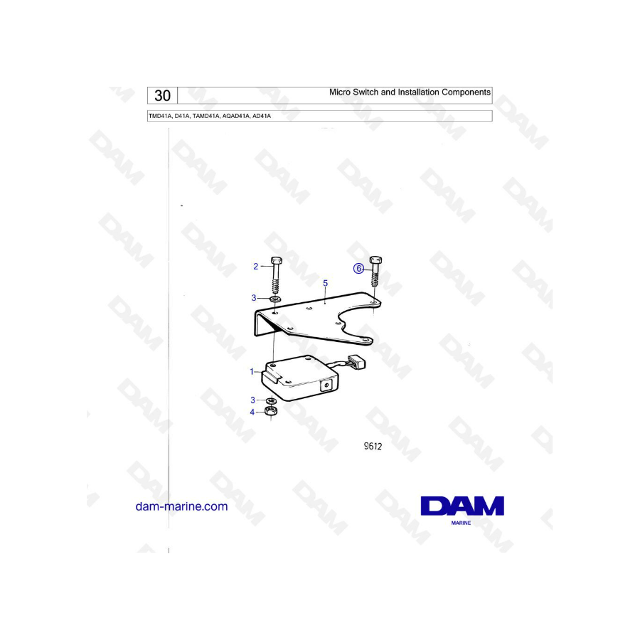 Volvo Penta TMD41A / D41A / TAMD41A / AQAD41A / AD41A - Microinterruptor y componentes de instalación