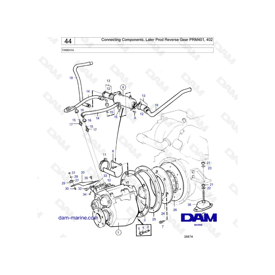 Volvo Penta TAMD41A - Connecting components, later prod reverse gear PRM401, 402