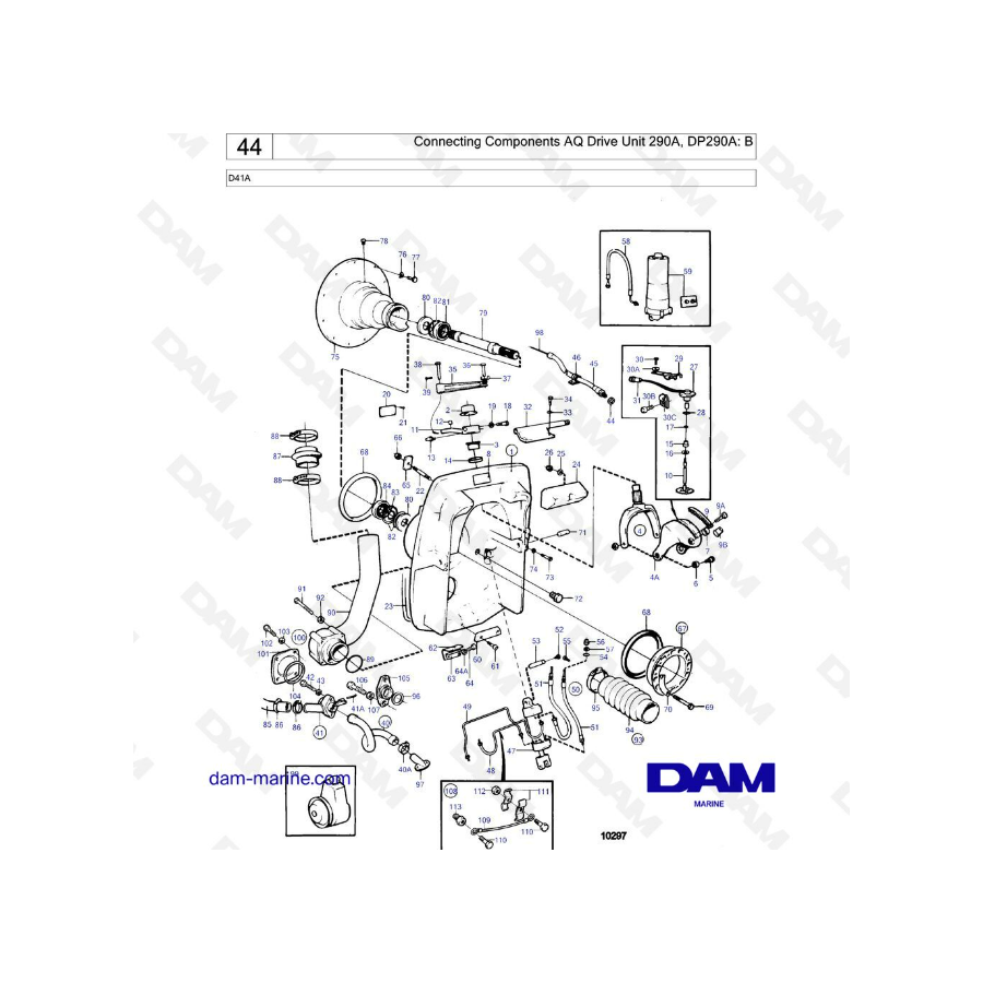 Volvo Penta D41A - Componentes de conexión AQ Drive Unit 290A, DP290A : B