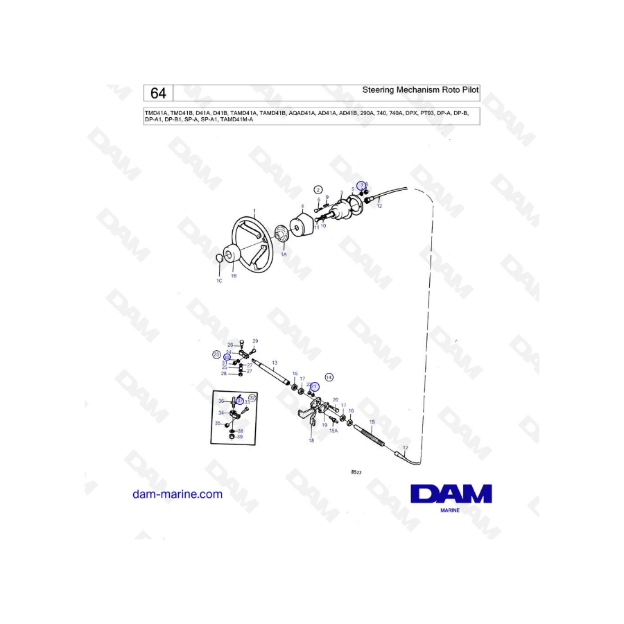 Volvo Penta TMD41A/TMD41B/D41A/D41B/TAMD41A/TAMD41B/AQAD41A/AD41A/AD41B - Mecanismo de dirección roto pilot