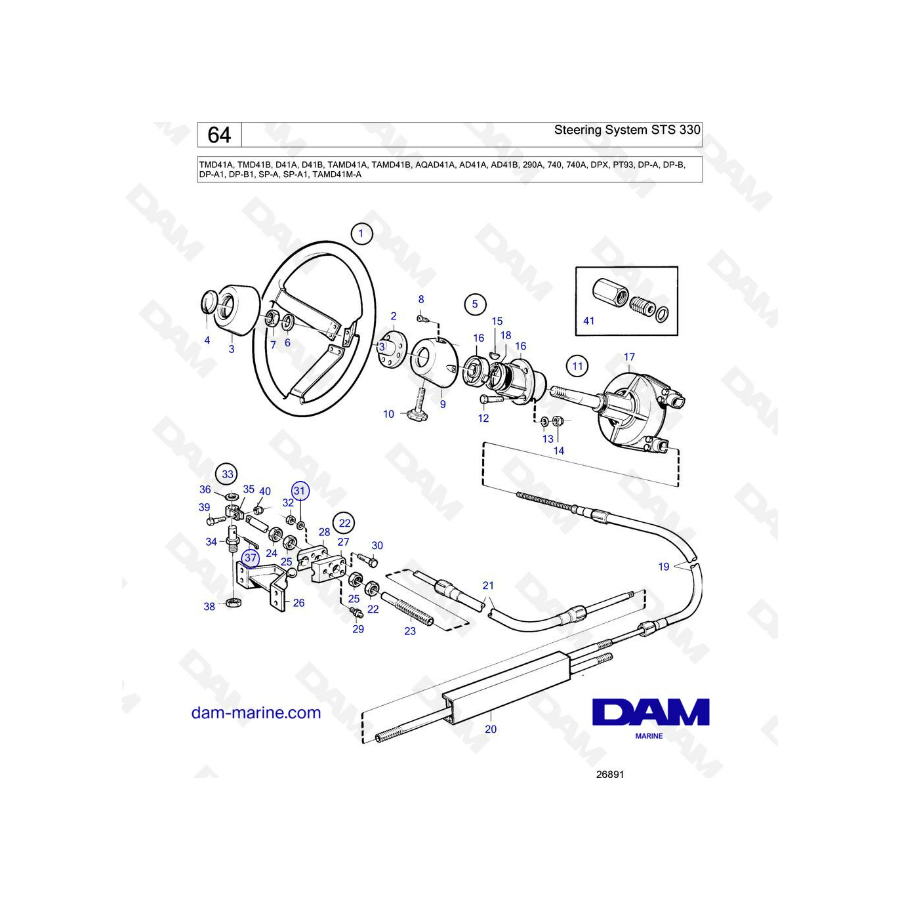 Volvo Penta TMD41A/TMD41B/D41A/D41B/TAMD41A/TAMD41B/AQAD41/AD41A/AD41B - Sistema de dirección STS 330