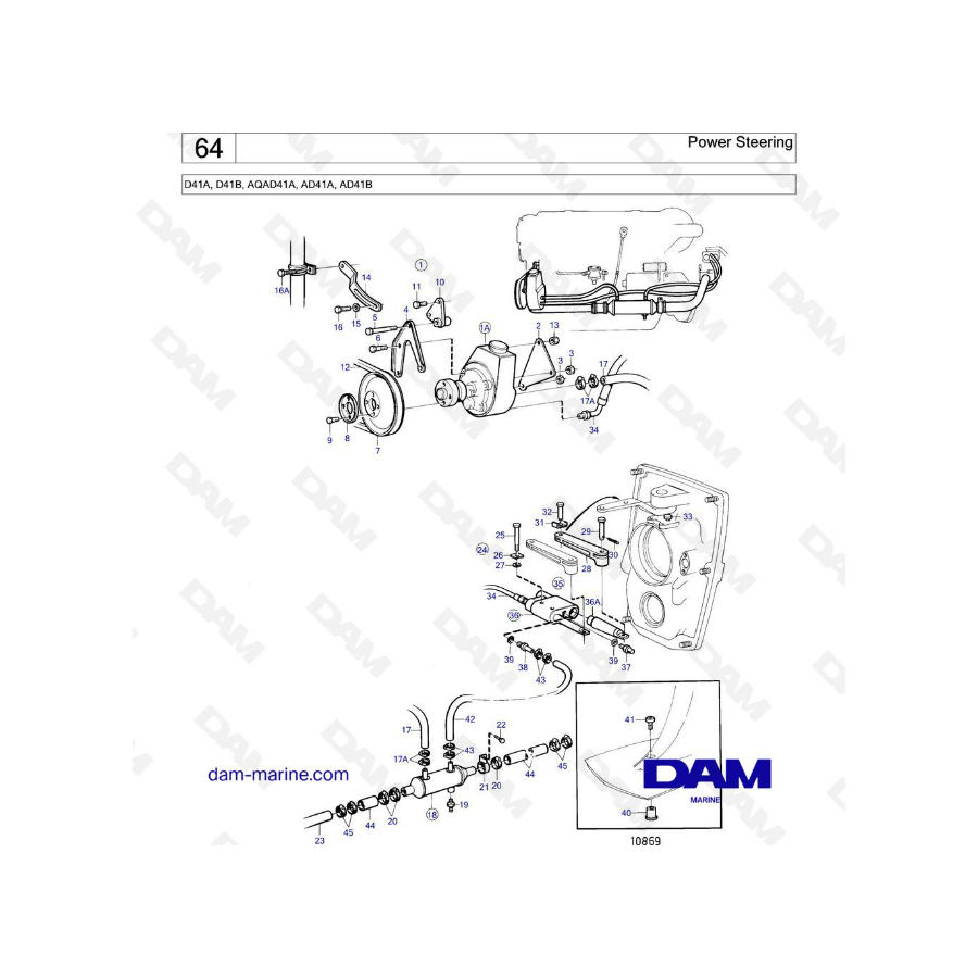 Volvo Penta D41A/D41B/AQAD41A/AD41A/AD41B - Dirección asistida