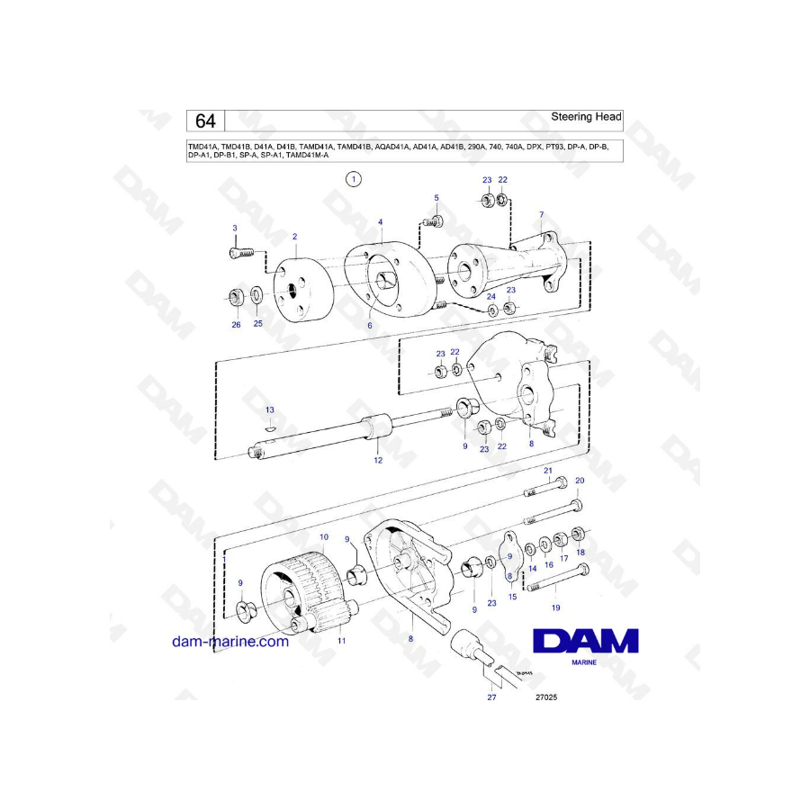 Volvo Penta TMD41A/TMD41B/D41A/D41B/TAMD41A/TAMD41B/AQAD41A/AD41A/AD41B - Cabezal de dirección